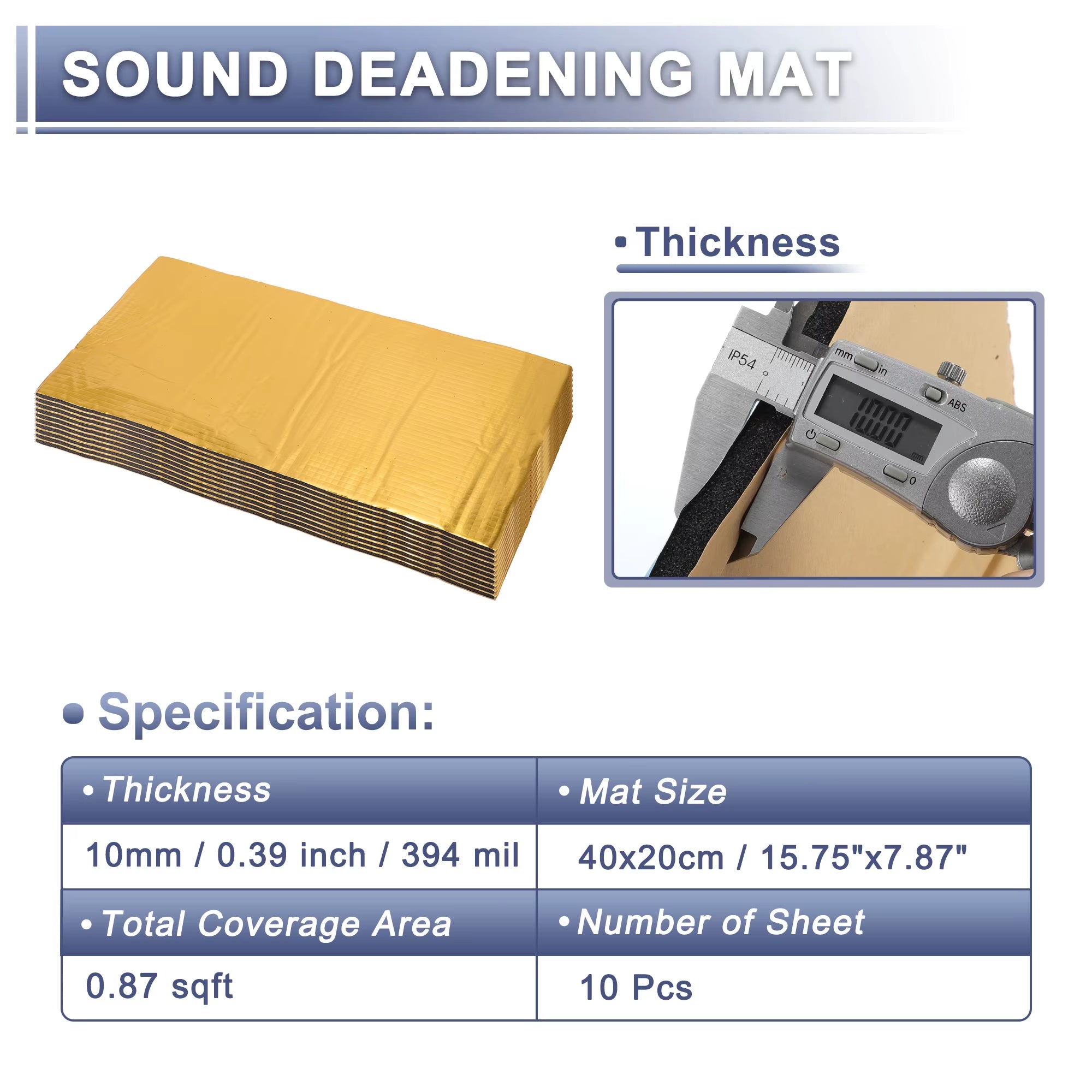10Pcs 40X20Cm Car Sound Deadening Mat Aluminum Foil Foam Insulating Mat Self-Adhesive Universal Noise Insulation