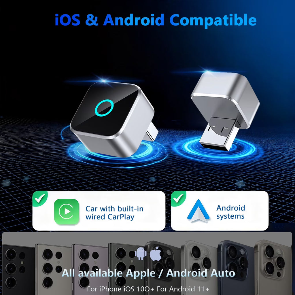 Wireless Carplay Adapter, 2-In-1 Apple Carplay and Android Auto Adapter, Convert Wired to Wireless, Plug and Play for Ios 10+ & Android 10+, Black