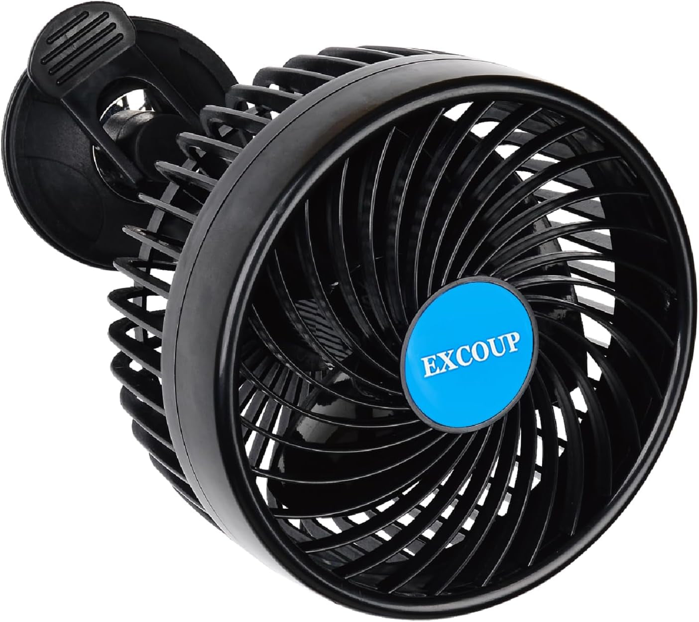 2V Car Fan, 5'' Portable Auto Cooling Fan, Adjustable Dual Head 360° Rotatable, 12 Speed Cigarette Lighter Plug & LED Display for Sedan SUV RV Boat (EX-T701E-01)