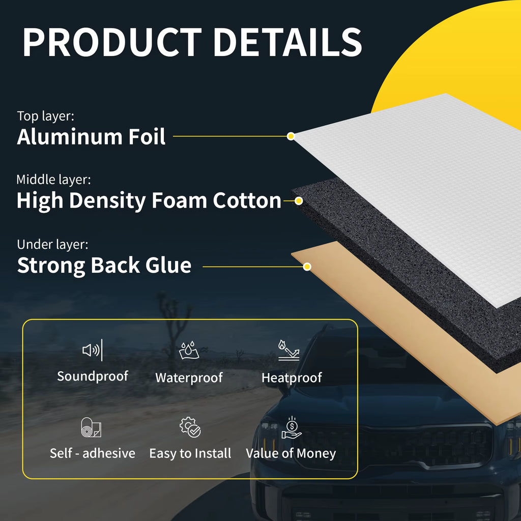 10Pcs 40X20Cm Car Sound Deadening Mat Aluminum Foil Foam Insulating Mat Self-Adhesive Universal Noise Insulation
