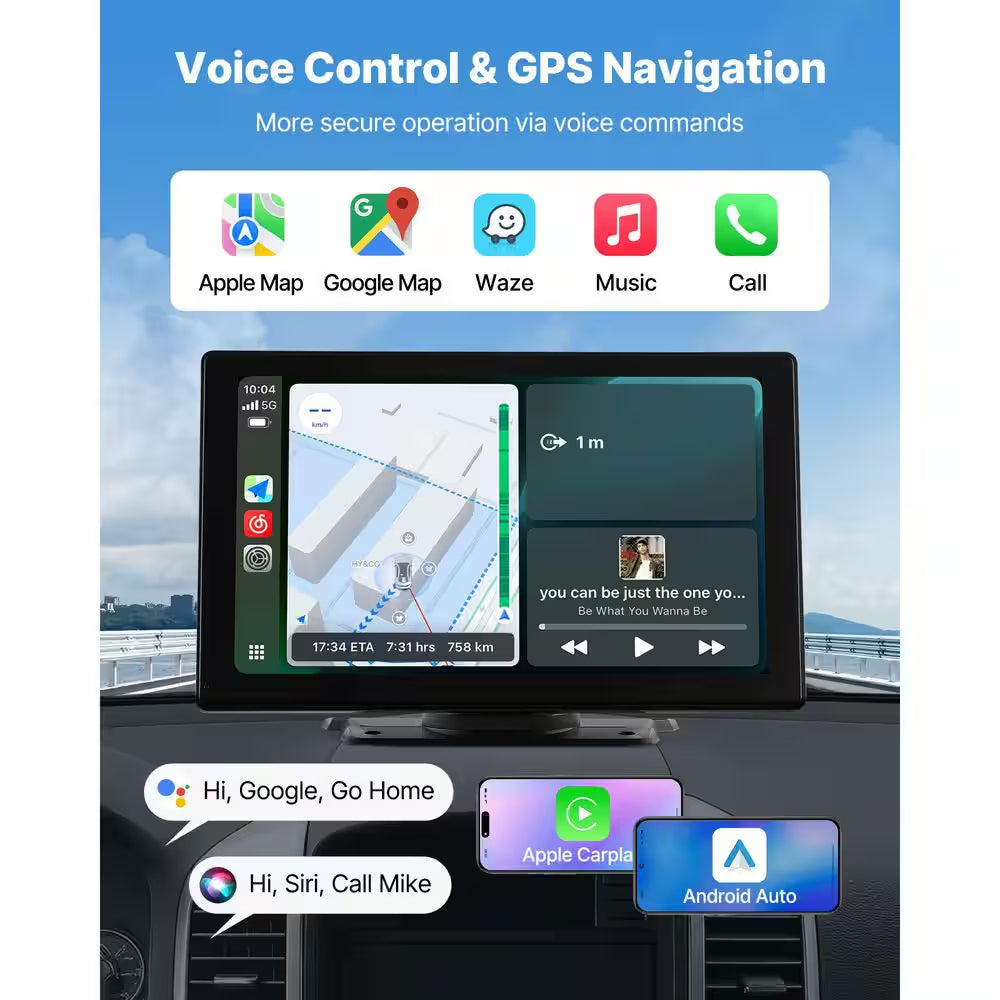 Wireless Car Stereo, 9-In. HD Portable Radio Touch Screen with Apple Carplay and Android Auto, Carplay Screen