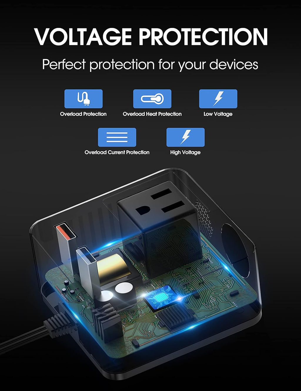 150W Car Power Inverter DC 12V to 110V AC Converter with Dual USB Charging QC3.0 + 5V 2.4A USB Car Outlet Adapter with Switch,Current LCD Screen and Cigarette Lighter Socket