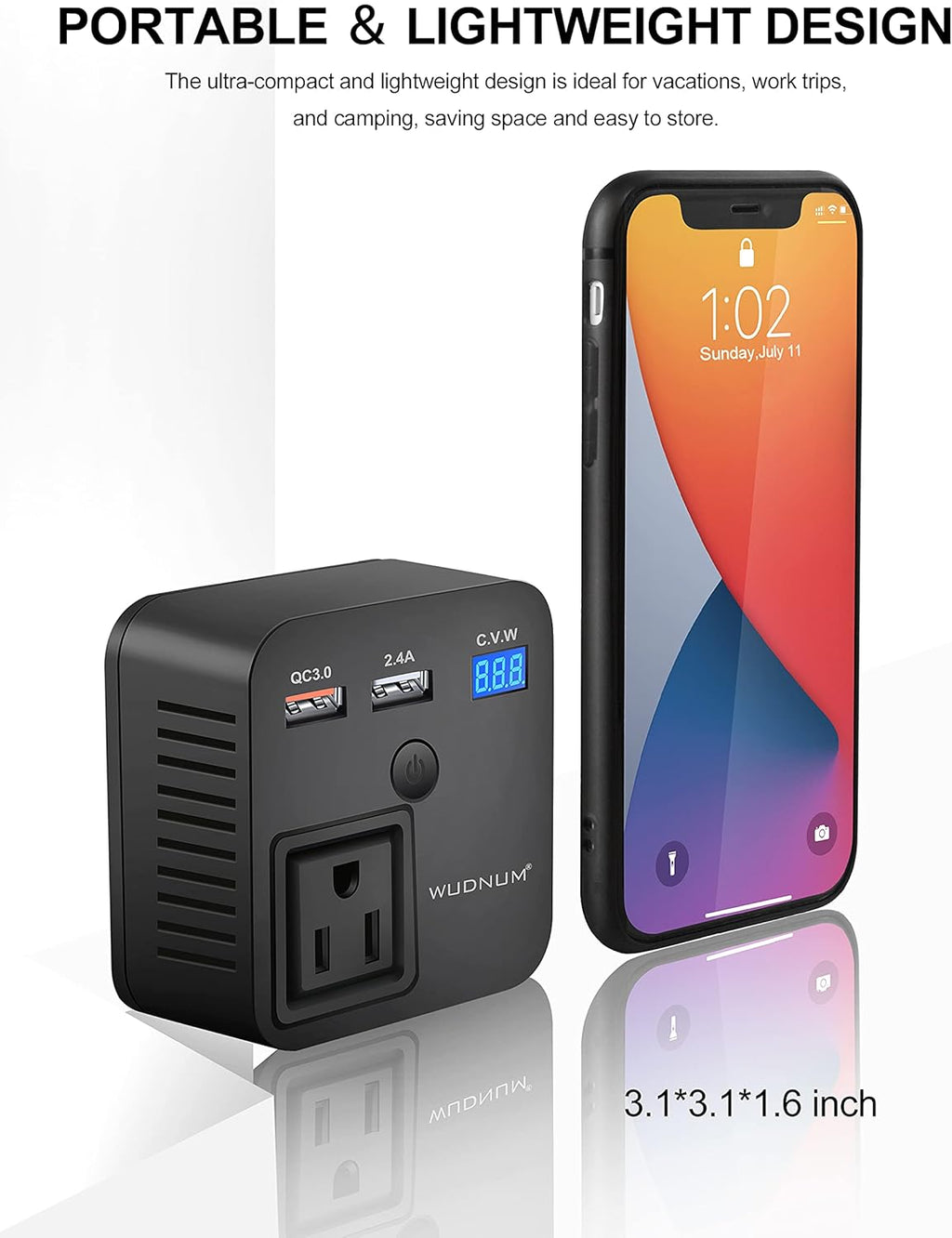 150W Car Power Inverter DC 12V to 110V AC Converter with Dual USB Charging QC3.0 + 5V 2.4A USB Car Outlet Adapter with Switch,Current LCD Screen and Cigarette Lighter Socket