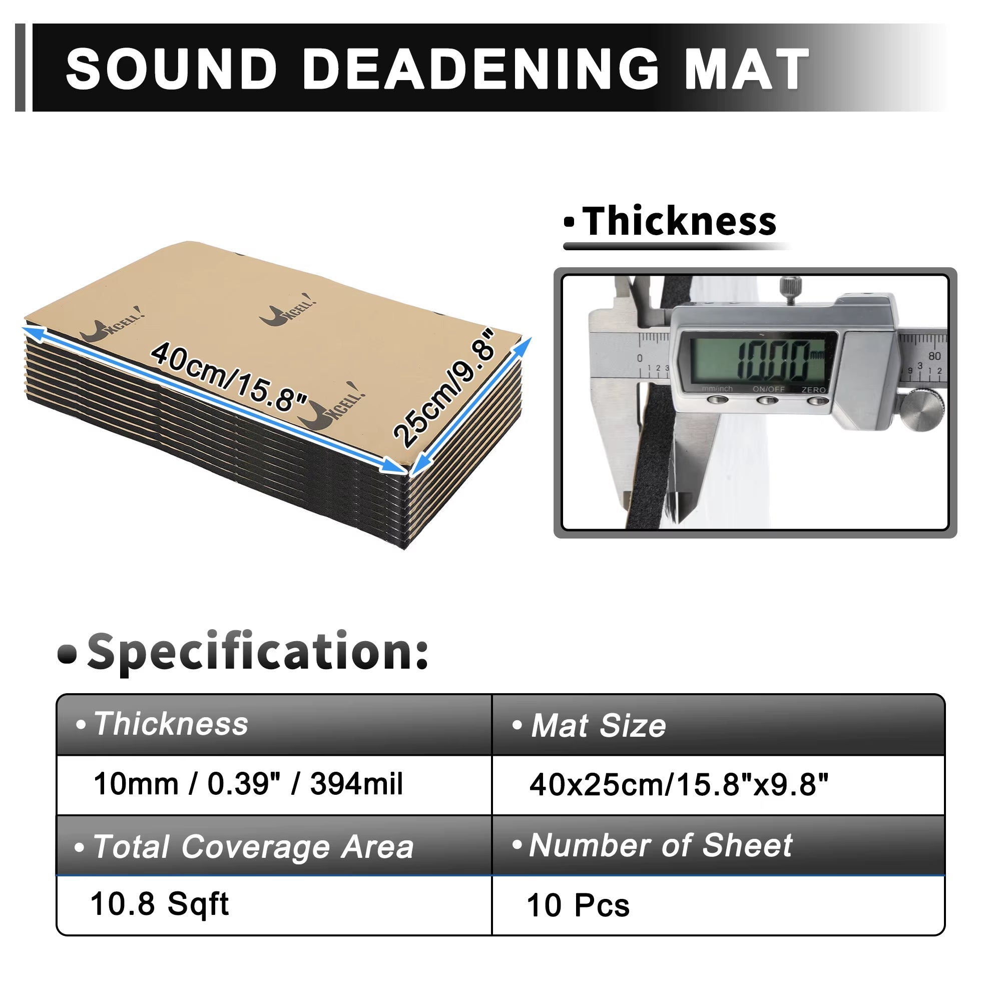 10Pcs 40X20Cm Car Sound Deadening Mat Aluminum Foil Foam Insulating Mat Self-Adhesive Universal Noise Insulation