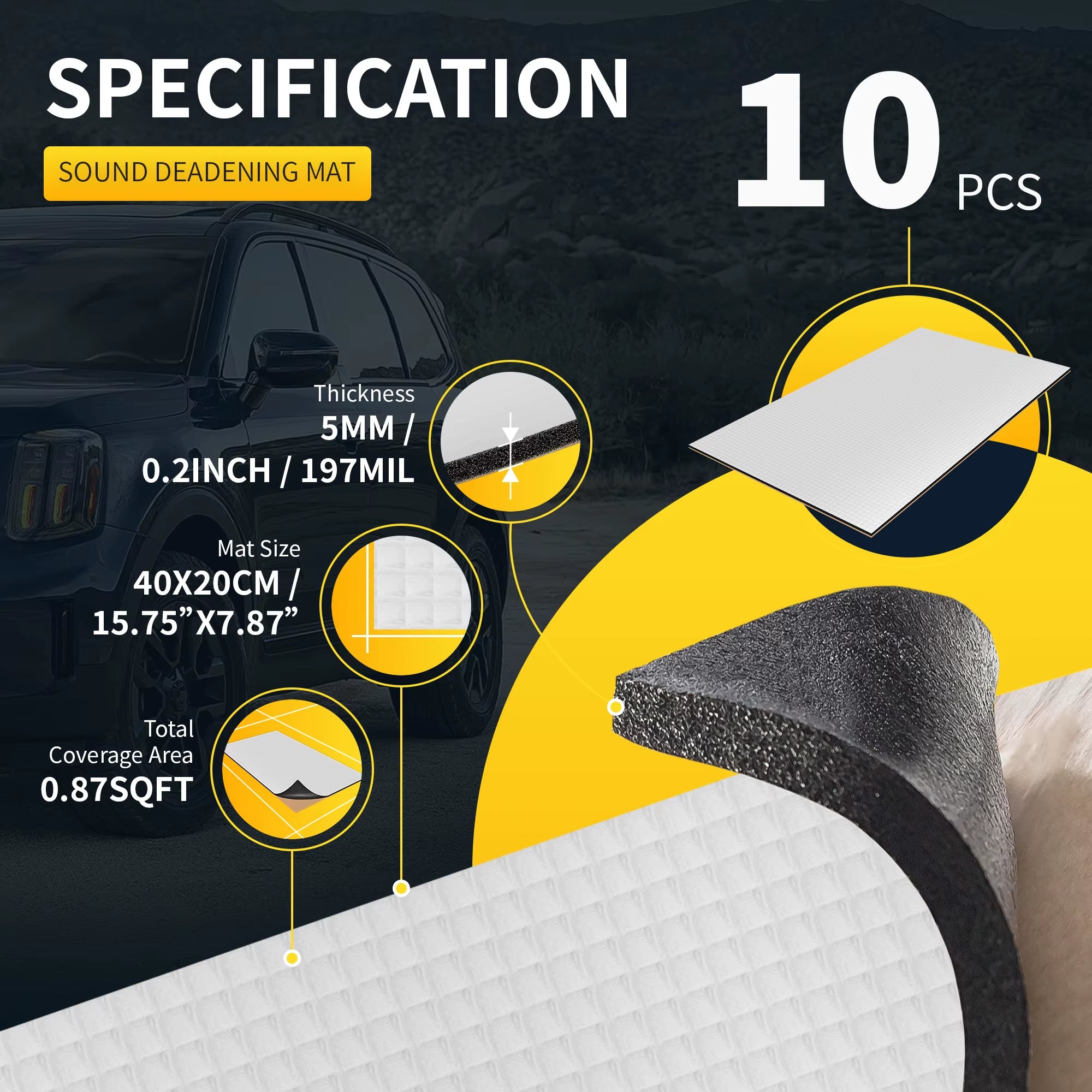 10Pcs 40X20Cm Car Sound Deadening Mat Aluminum Foil Foam Insulating Mat Self-Adhesive Universal Noise Insulation