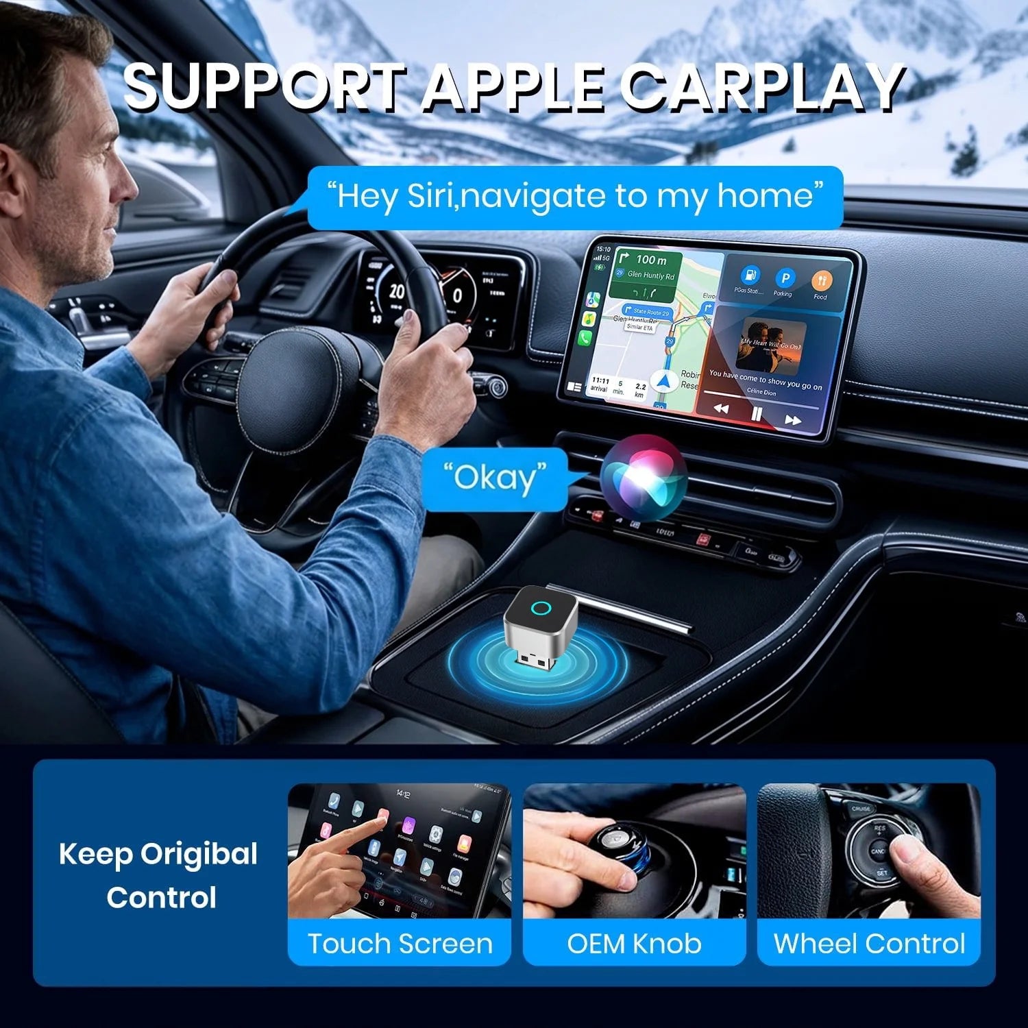 Wireless Carplay Adapter, 2-In-1 Apple Carplay and Android Auto Adapter, Convert Wired to Wireless, Plug and Play for Ios 10+ & Android 10+, Black