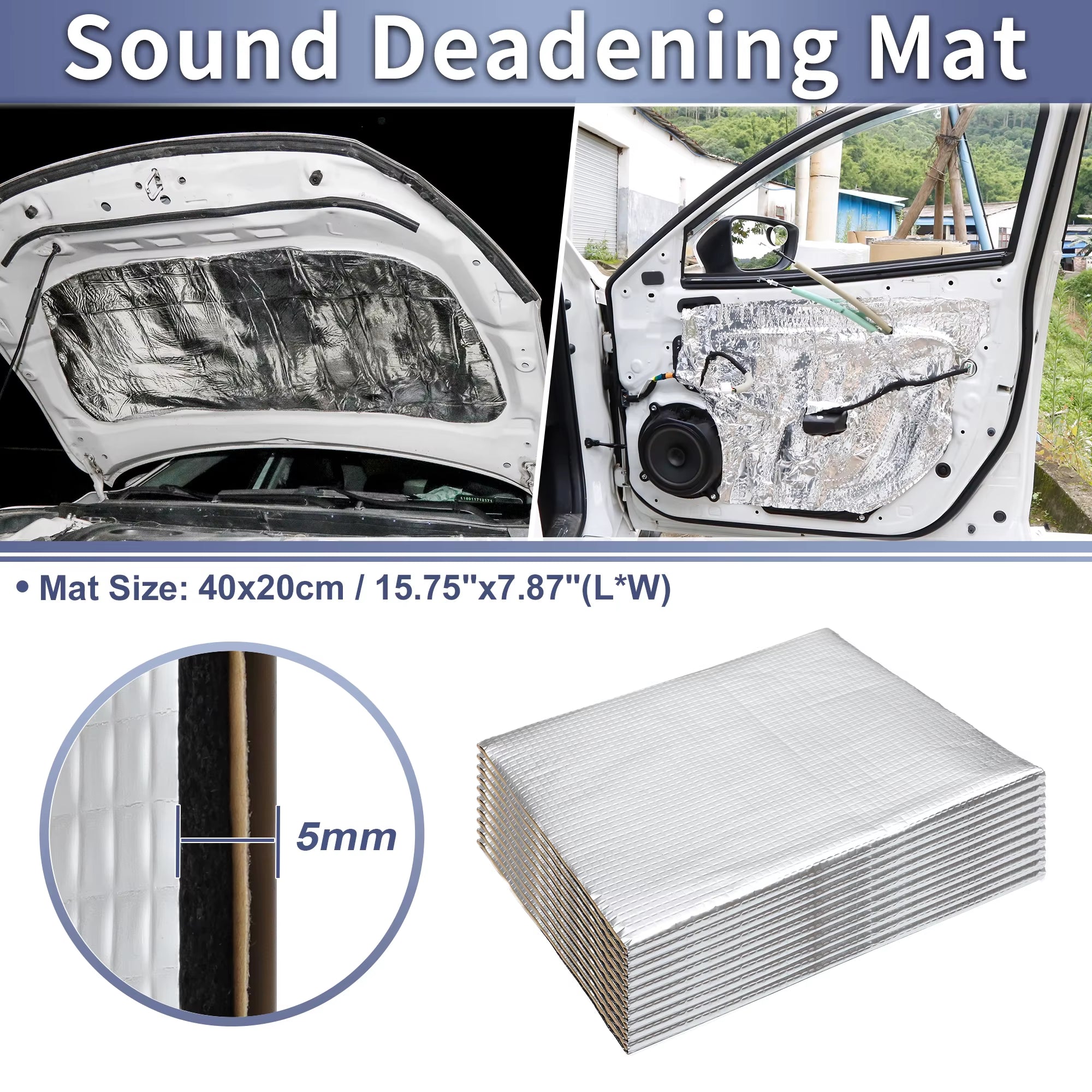 10Pcs 40X20Cm Car Sound Deadening Mat Aluminum Foil Foam Insulating Mat Self-Adhesive Universal Noise Insulation