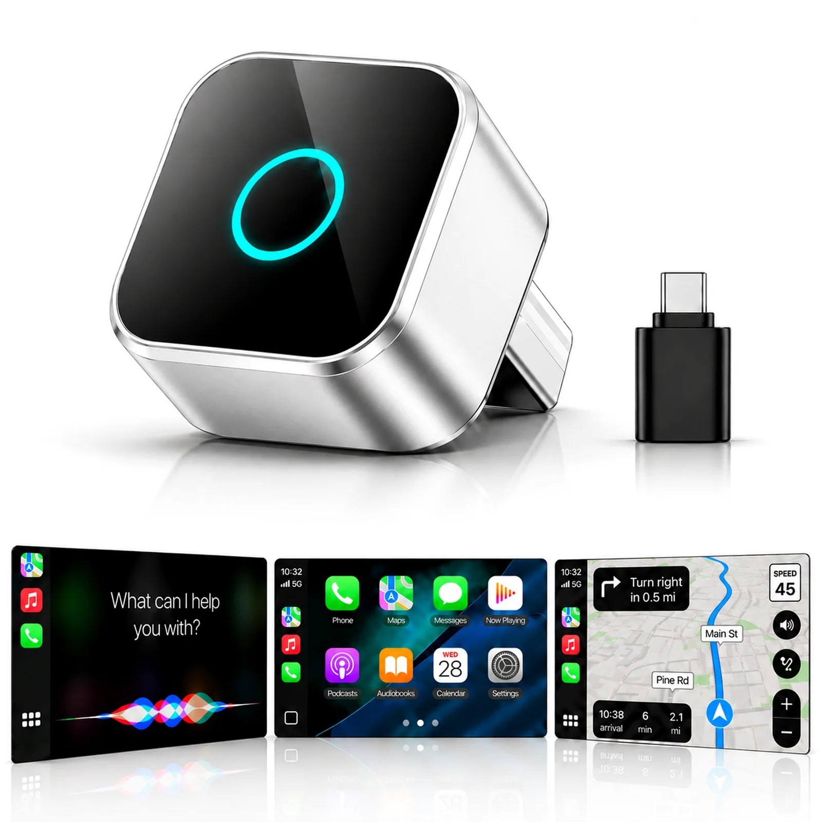 Wireless Carplay Adapter, 2-In-1 Apple Carplay and Android Auto Adapter, Convert Wired to Wireless, Plug and Play for Ios 10+ & Android 10+, Black