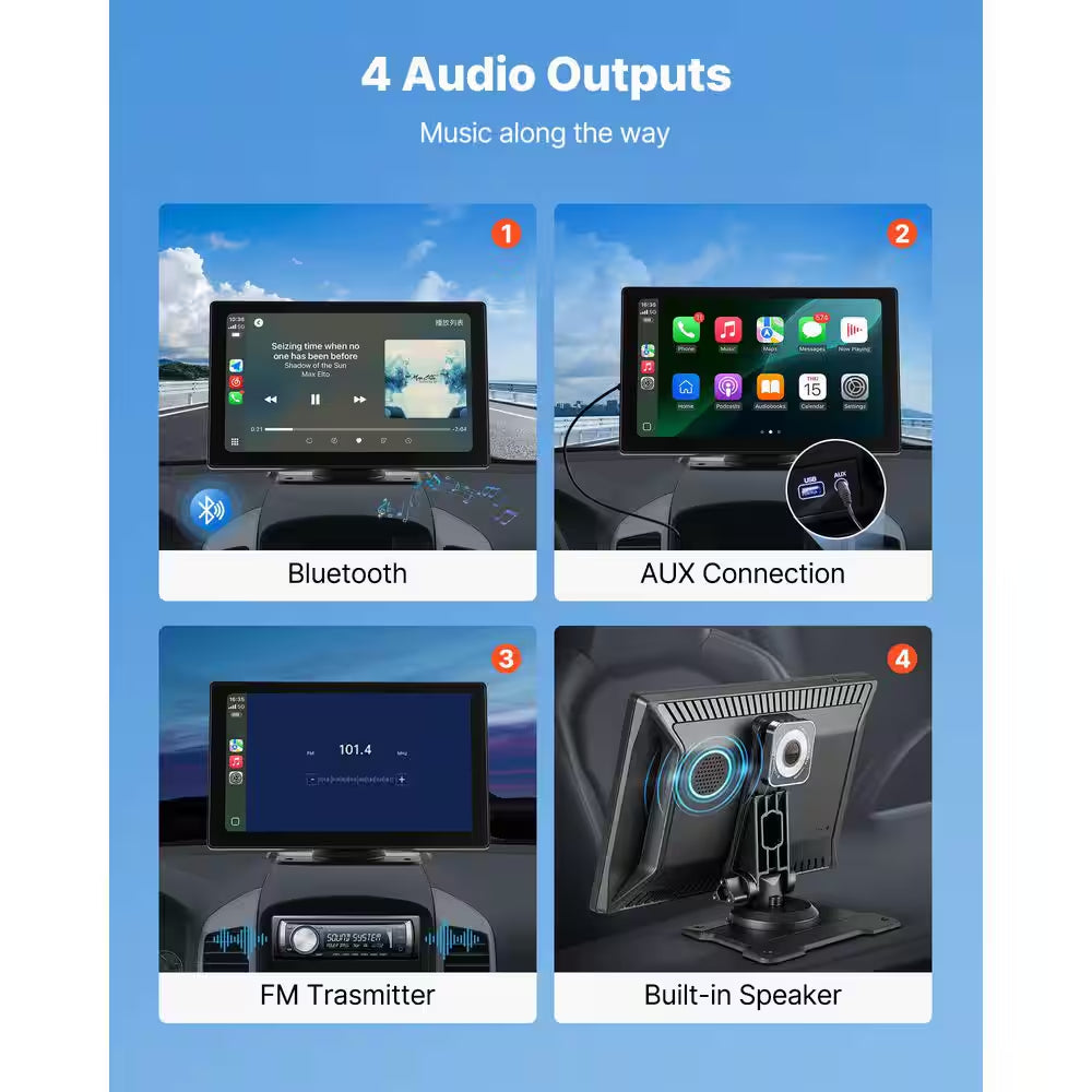 Wireless Car Stereo, 9-In. HD Portable Radio Touch Screen with Apple Carplay and Android Auto, Carplay Screen