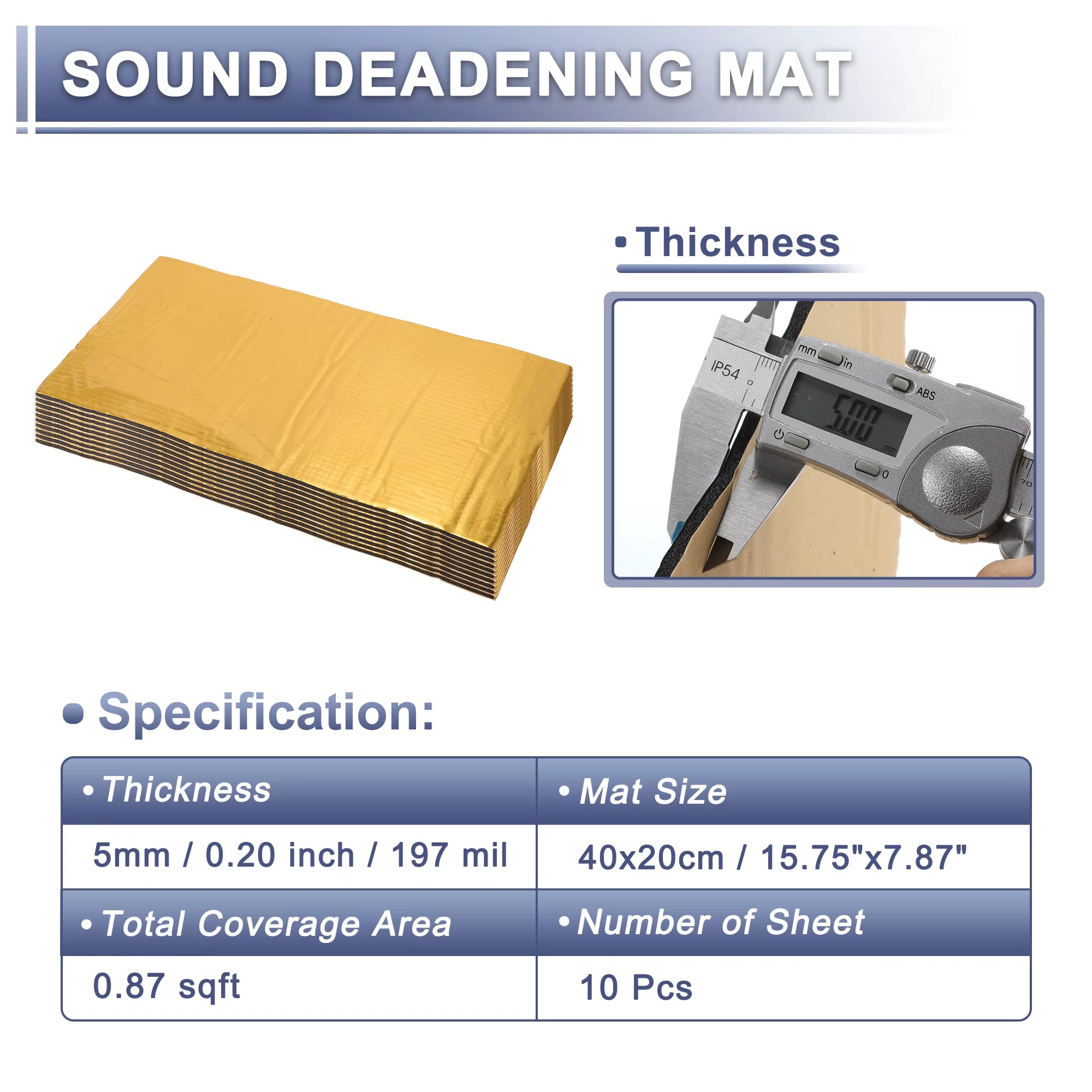10Pcs 40X20Cm Car Sound Deadening Mat Aluminum Foil Foam Insulating Mat Self-Adhesive Universal Noise Insulation