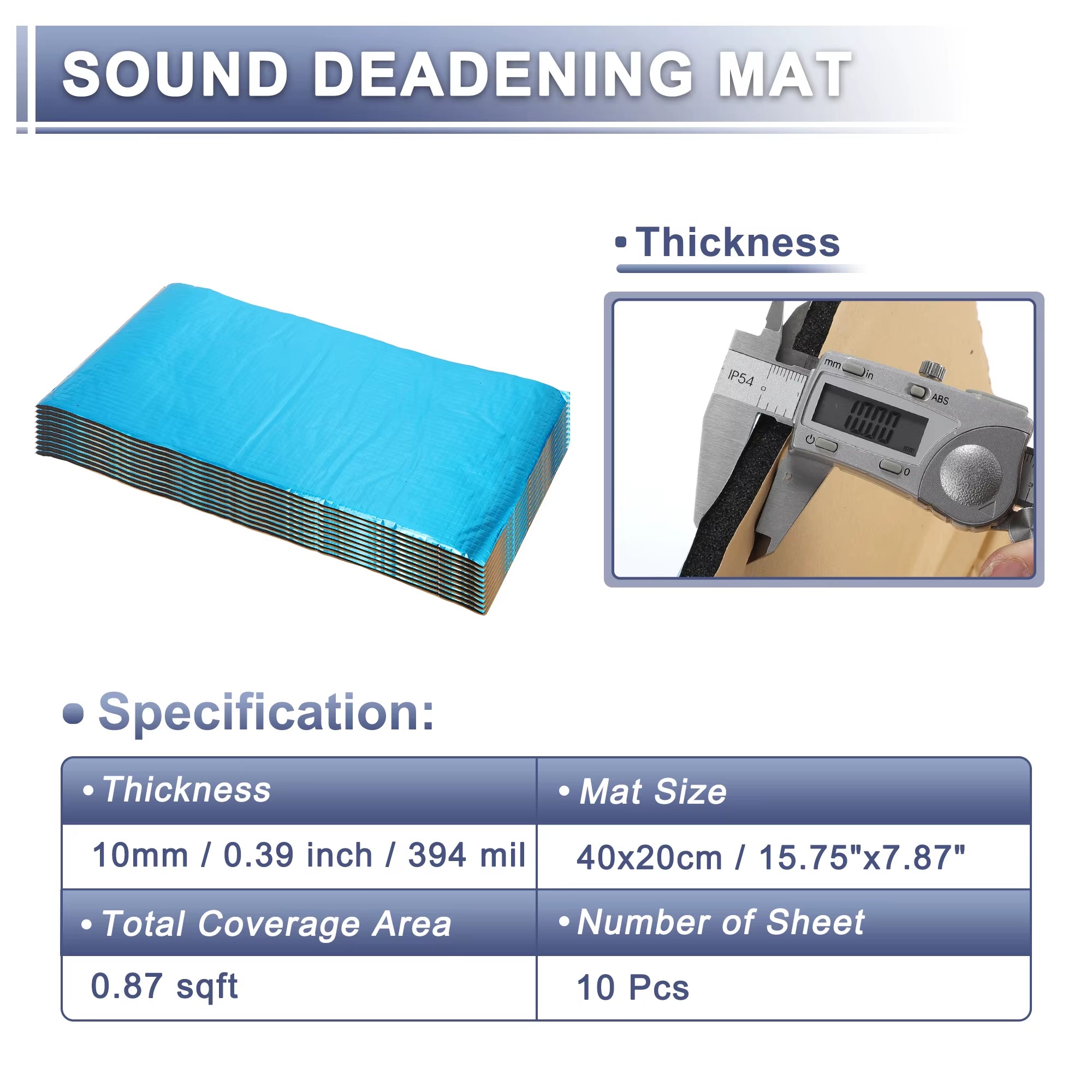 10Pcs 40X20Cm Car Sound Deadening Mat Aluminum Foil Foam Insulating Mat Self-Adhesive Universal Noise Insulation